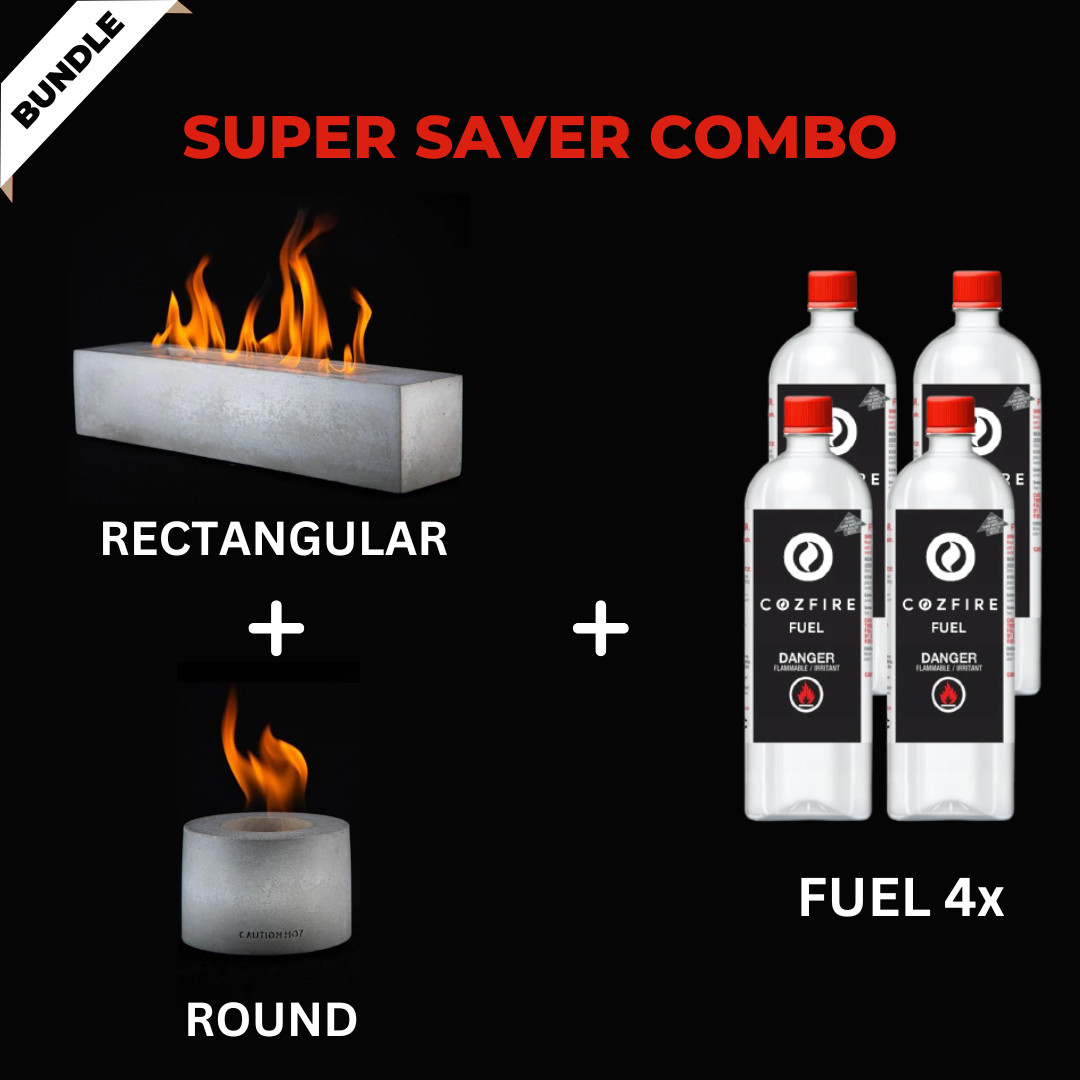 Special Firepit Bundle 2: Rectangular + Round + Fuel 4x - Cozfire